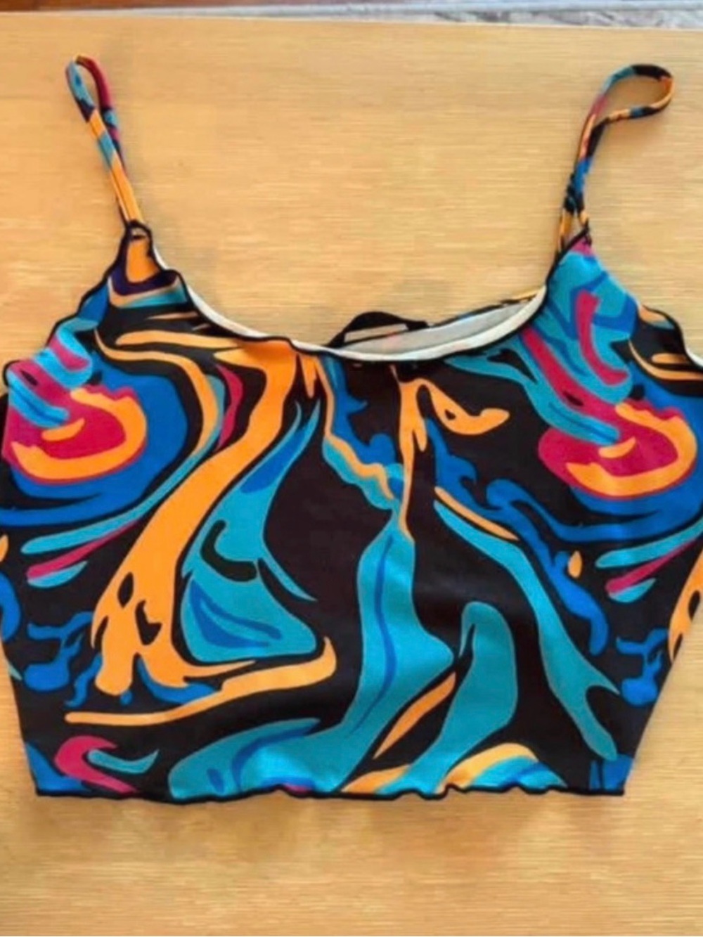 SHEIN Black Multicolor Abstract Swirl Spaghetti Strap Crop Top